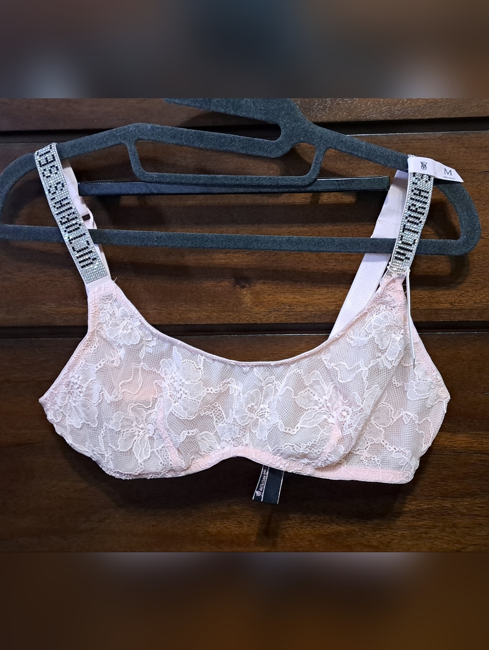 Victoria's Secret Blush Pink Lace Unlined Bra with Embellished Straps